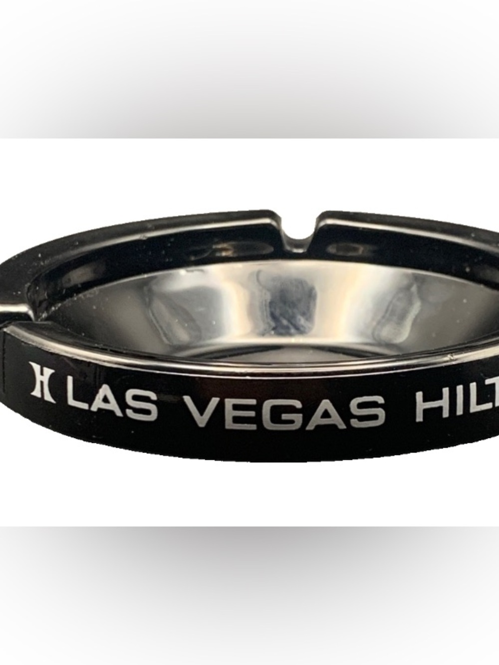 Vintage Ashtray Las Vegas Hilton Hotel Classic Black 3 Slot Heavy